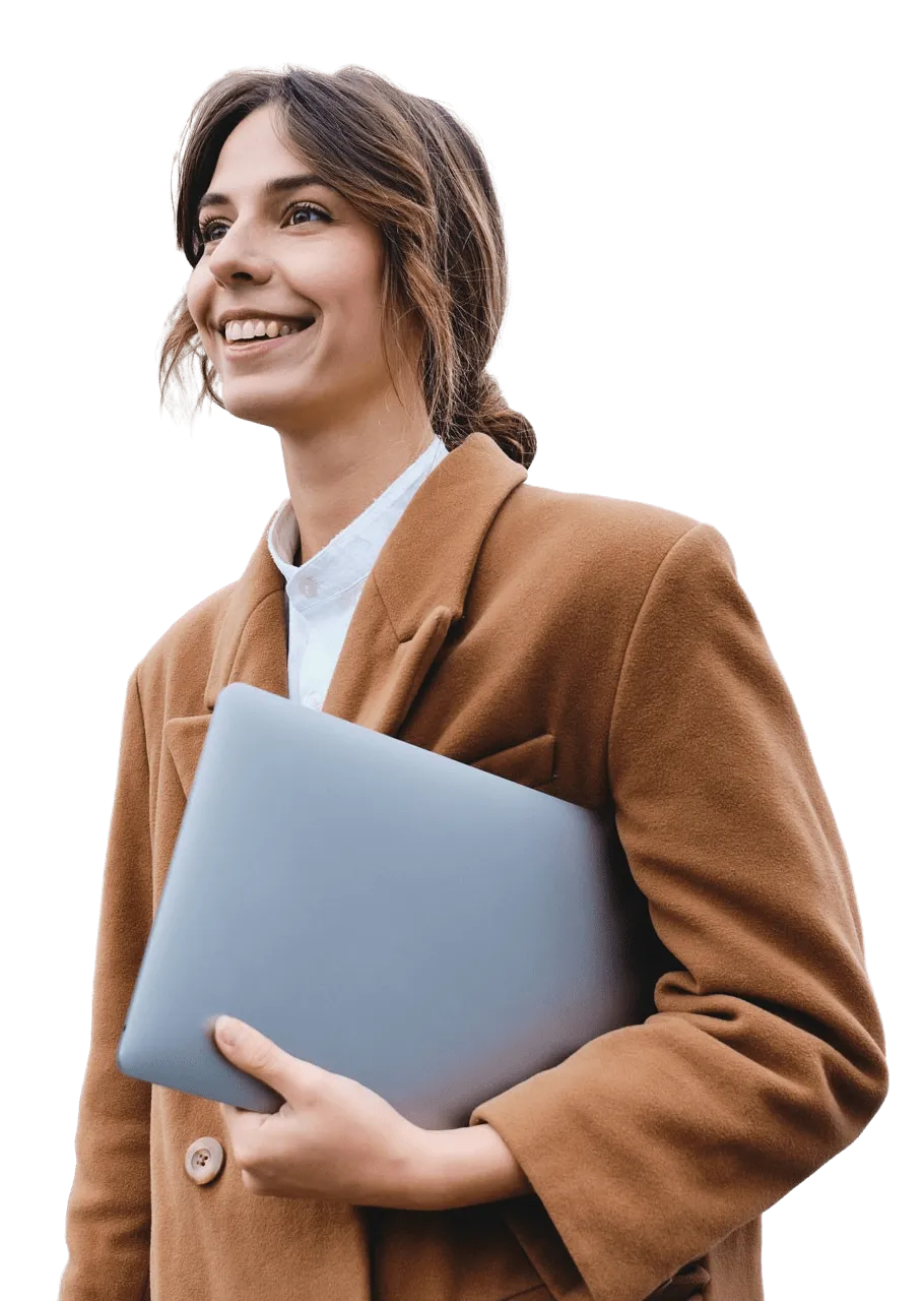 female lawyer holding laptop